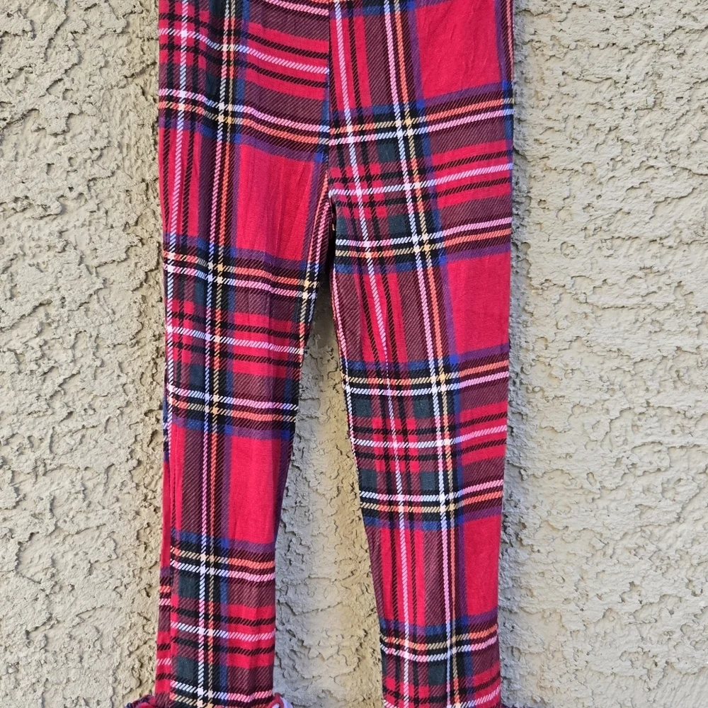 The Posh Peanut Red Tartan Ruffle Bottom Pajama Pants